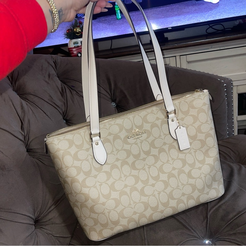 Coach Beige Signature Tote Bag